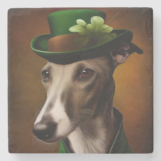 Windhond in St. Patrick's Day-jurk Stenen Onderzetter (Voorkant)