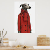 Windhond in winterjas, gestileerde tekening poster (Keuken)