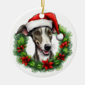Windhond kerstkrans keramisch ornament (Voorkant)