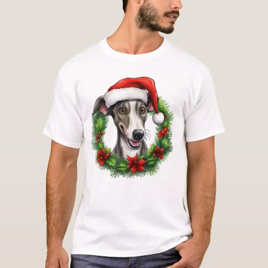 Windhond kerstkrans t-shirt (Voorkant)