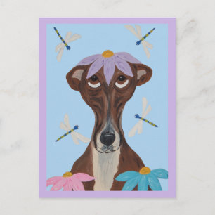 Windhond met een Bloem op zijn hoofd & Libellen Briefkaart