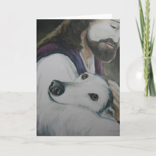 Windhond met Jesus Dog Art Wenskaart Kaart