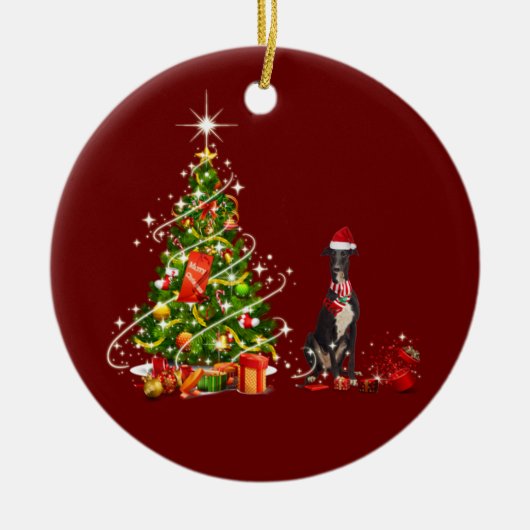 windhond met kerstmis met Pet Keramisch Ornament (Voorkant)