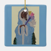 Windhond met witte duif keramisch ornament (Achterkant)