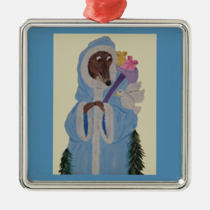 Windhond met witte duif metalen ornament