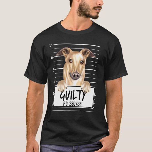 Windhond Mugshot Schuldige Hond T-shirt (Voorkant)