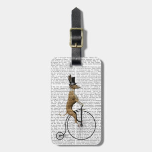 Windhond op zwarte Penny Farthing-fiets Bagagelabel