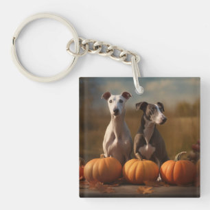 Windhond Puppy Herfstplezier Pompoen Sleutelhanger