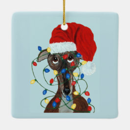 Windhond Sinterklaas in kerstverlichting verward Keramisch Ornament