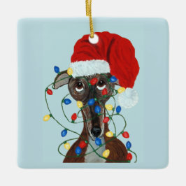 Windhond Sinterklaas in kerstverlichting verward Keramisch Ornament