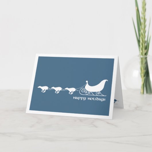 Windhonden trekken aan de slee van de kerstman feestdagen kaart (Voorkant)
