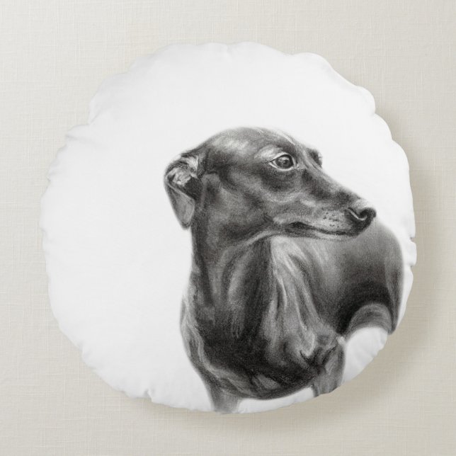 Windhondhoutskooltekening Rond Kussen (Voorkant)