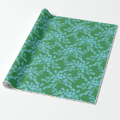 Winding Peony Woodcut in Green and Aqua Cadeaupapier (Uitgerold)
