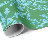 Winding Peony Woodcut in Green and Aqua Cadeaupapier (Rol Hoek)