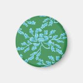 Winding Peony Woodcut in Green and Aqua Magnet (Voorkant)