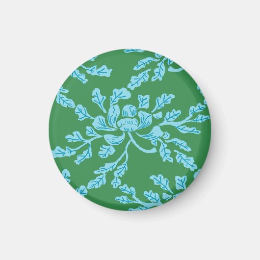 Winding Peony Woodcut in Green and Aqua Magnet (Voorkant)