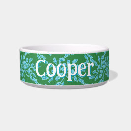 Winding Peony Woodcut in Green and Aqua Voerbakje