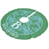 Winding Peony Woodcut in Green + Aqua Personalized Imitatie Linnen Kerstboom Kleed (Gekanteld)
