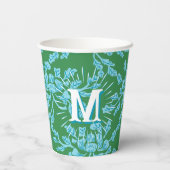 Winding Peony Woodcut in Green + Aqua Personalized Papieren Bekers (Achterkant)