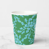 Winding Peony Woodcut in Green + Aqua Personalized Papieren Bekers (Links)