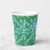Winding Peony Woodcut in Green + Aqua Personalized Papieren Bekers (Rechts)