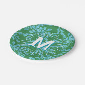 Winding Peony Woodcut in Green + Aqua Personalized Papieren Bordje (Gekanteld)