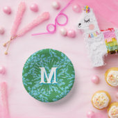 Winding Peony Woodcut in Green + Aqua Personalized Papieren Kommen (Feest)