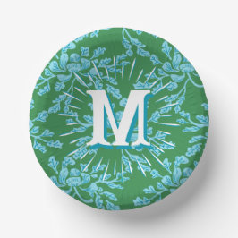 Winding Peony Woodcut in Green + Aqua Personalized Papieren Kommen