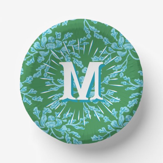 Winding Peony Woodcut in Green + Aqua Personalized Papieren Kommen (Voorkant)