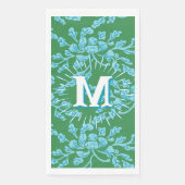 Winding Peony Woodcut in Green + Aqua Personalized Servet (Voorkant)