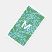 Winding Peony Woodcut in Green + Aqua Personalized Servet (Hoek)