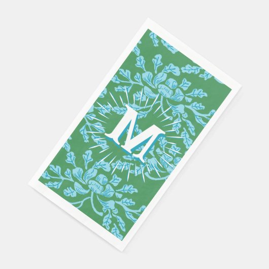 Winding Peony Woodcut in Green + Aqua Personalized Servet (Hoek)