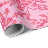 Winding Peony Woodcut in Pink and Orange Cadeaupapier (Rol Hoek)