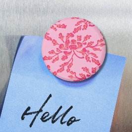 Winding Peony Woodcut in Pink and Orange Magnet