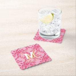 Winding Peony Woodcut Pink + Orange Personalized Kartonnen Onderzetters