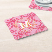 Winding Peony Woodcut Pink + Orange Personalized Kartonnen Onderzetters (Gebogen)