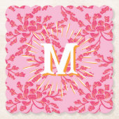 Winding Peony Woodcut Pink + Orange Personalized Kartonnen Onderzetters (Voorkant)