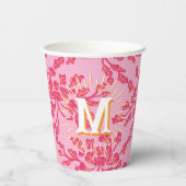 Winding Peony Woodcut Pink + Orange Personalized Papieren Bekers (Achterkant)