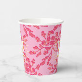 Winding Peony Woodcut Pink + Orange Personalized Papieren Bekers (Links)