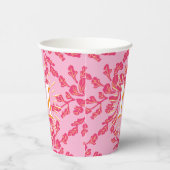 Winding Peony Woodcut Pink + Orange Personalized Papieren Bekers (Rechts)