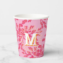 Winding Peony Woodcut Pink + Orange Personalized Papieren Bekers