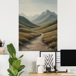 Winding River Valley een Vreedzaam Berglandschap Poster