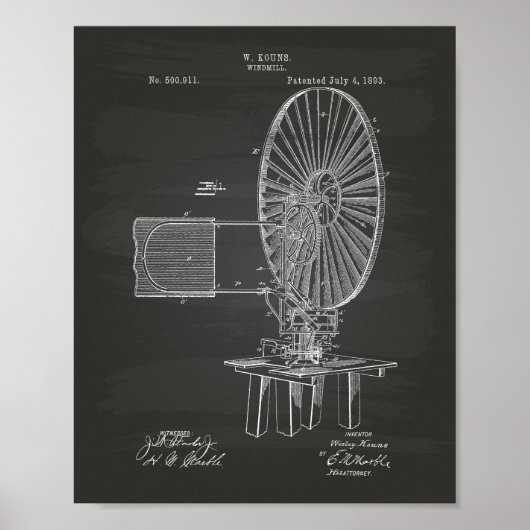 Windmill 1893 Patent Art Chalkboard Poster (Voorkant)