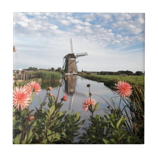 Windmill and flowers in Holland photo tile Tegeltje (Voorkant)
