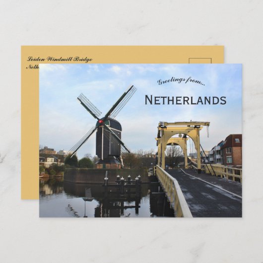 Windmill and Leiden Windmill Bridge Netherlands Briefkaart (Voorkant / Achterkant)