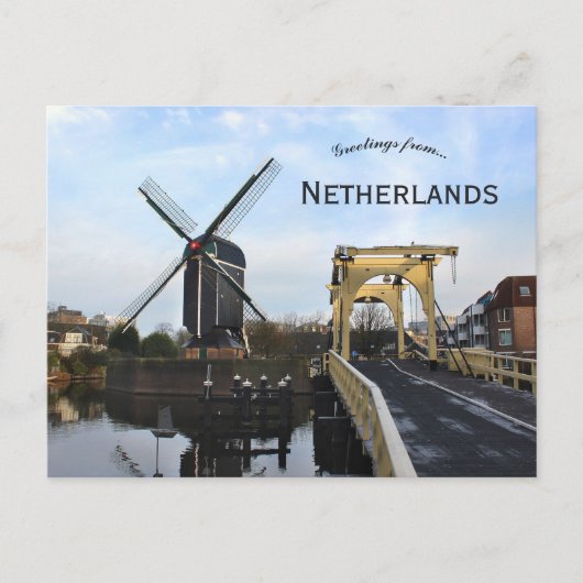 Windmill and Leiden Windmill Bridge Netherlands Briefkaart (Voorkant)