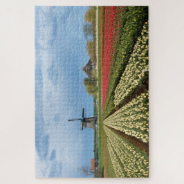 Windmill and tulips landscape in Holland Legpuzzel