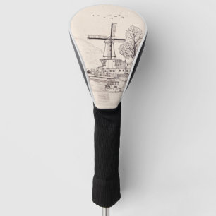 Windmill De Adriaan Haarlem Netherlands Pen & Ink Golfheadcover