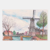 Windmill De Adriaan Haarlem Netherlands Waterverf Inpakpapier Vel (Voorkant 2)
