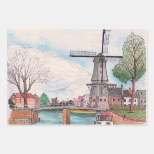 Windmill De Adriaan Haarlem Netherlands Waterverf Inpakpapier Vel